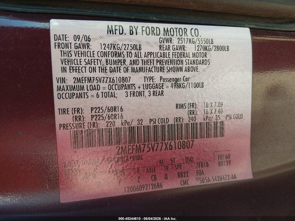 2MEFM75V77X610807 2007 MERCURY GRAND MARQUIS photo no. 9