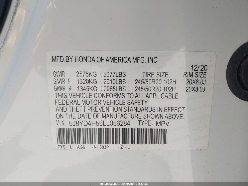 5J8YD4H56LL056284 2020 ACURA MDX photo no. 9