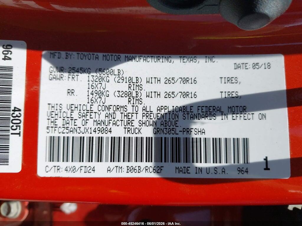 5TFCZ5AN3JX149084 2018 TOYOTA TACOMA photo no. 9