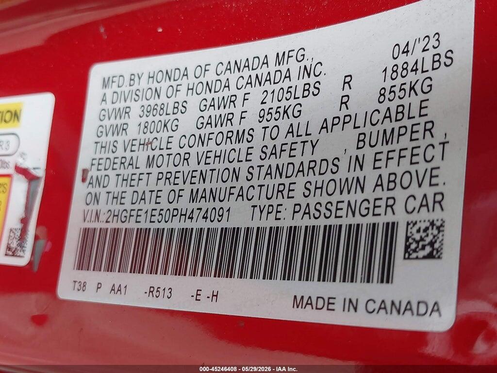 2HGFE1E50PH474091 2023 HONDA CIVIC SI photo no. 9