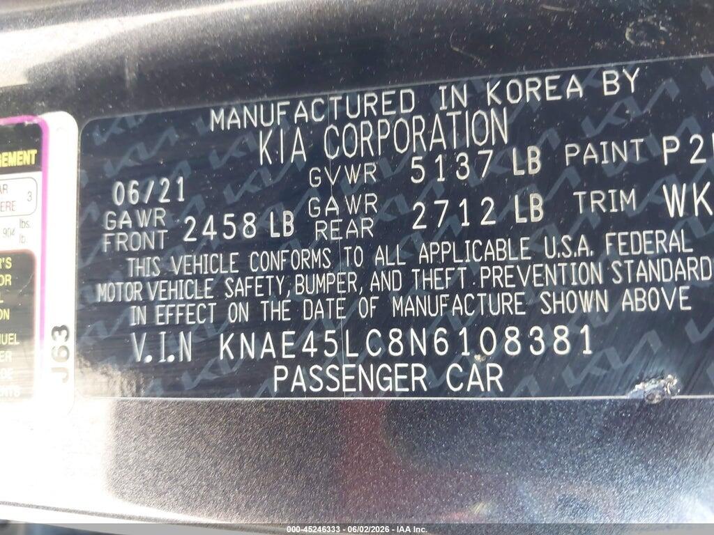 KNAE45LC8N6108381 2022 KIA STINGER photo no. 9