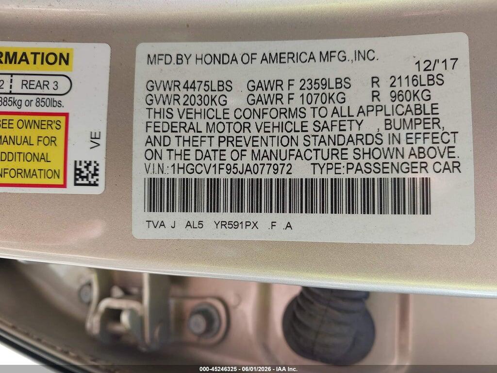 1HGCV1F95JA077972 2018 HONDA ACCORD photo no. 9