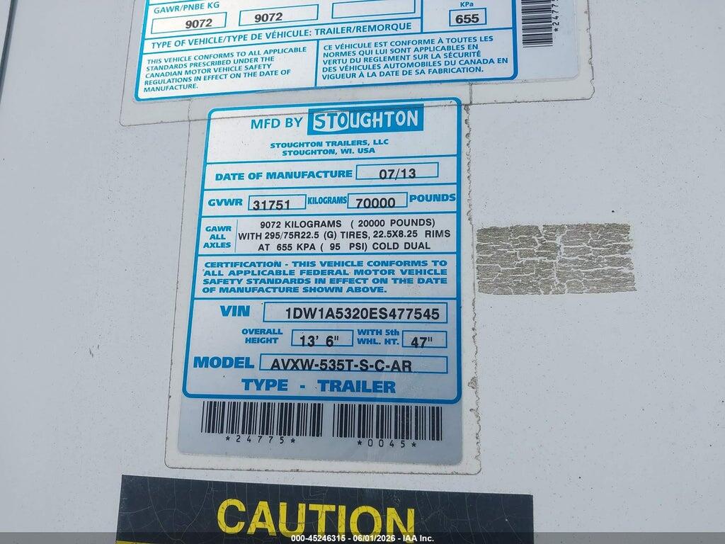 1DW1A5320ES477545 2014 STOUGHTON TRAILERS INC SEMI TRAILER photo no. 9