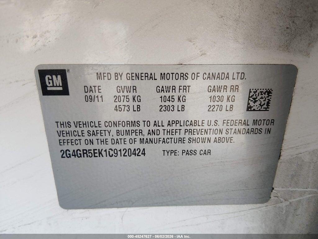 2G4GR5EK1C9120424 2012 BUICK REGAL photo no. 9