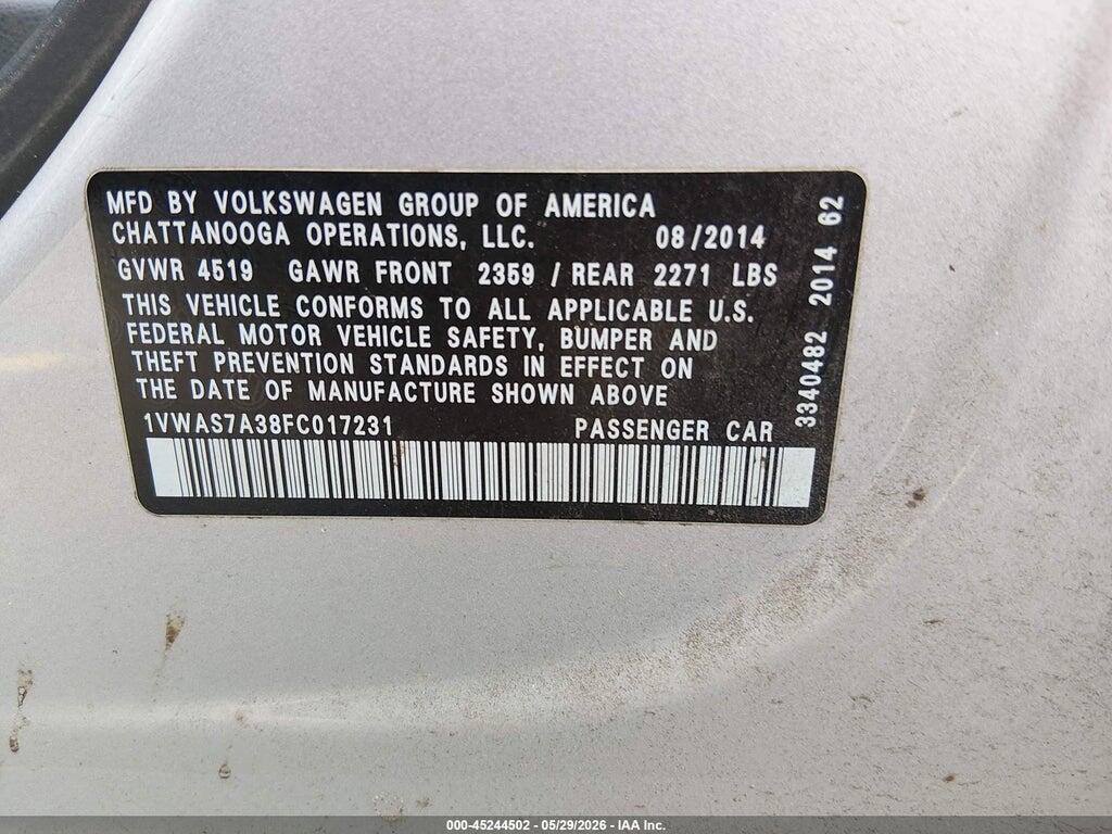 1VWAS7A38FC017231 2015 VOLKSWAGEN PASSAT photo no. 9