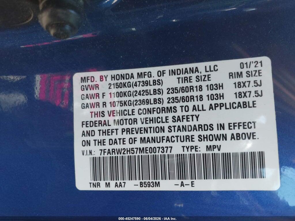 7FARW2H57ME007377 2021 HONDA CR-V photo no. 9
