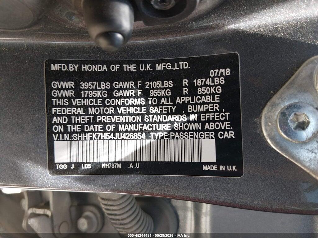 SHHFK7H54JU426854 2018 HONDA CIVIC photo no. 9