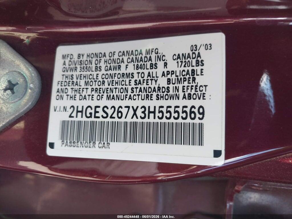 2HGES267X3H555569 2003 HONDA CIVIC photo no. 9