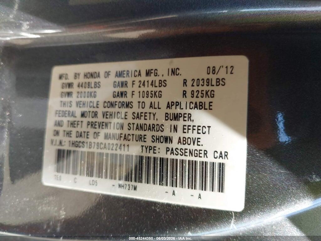 1HGCS1B79CA022411 2012 HONDA ACCORD photo no. 9