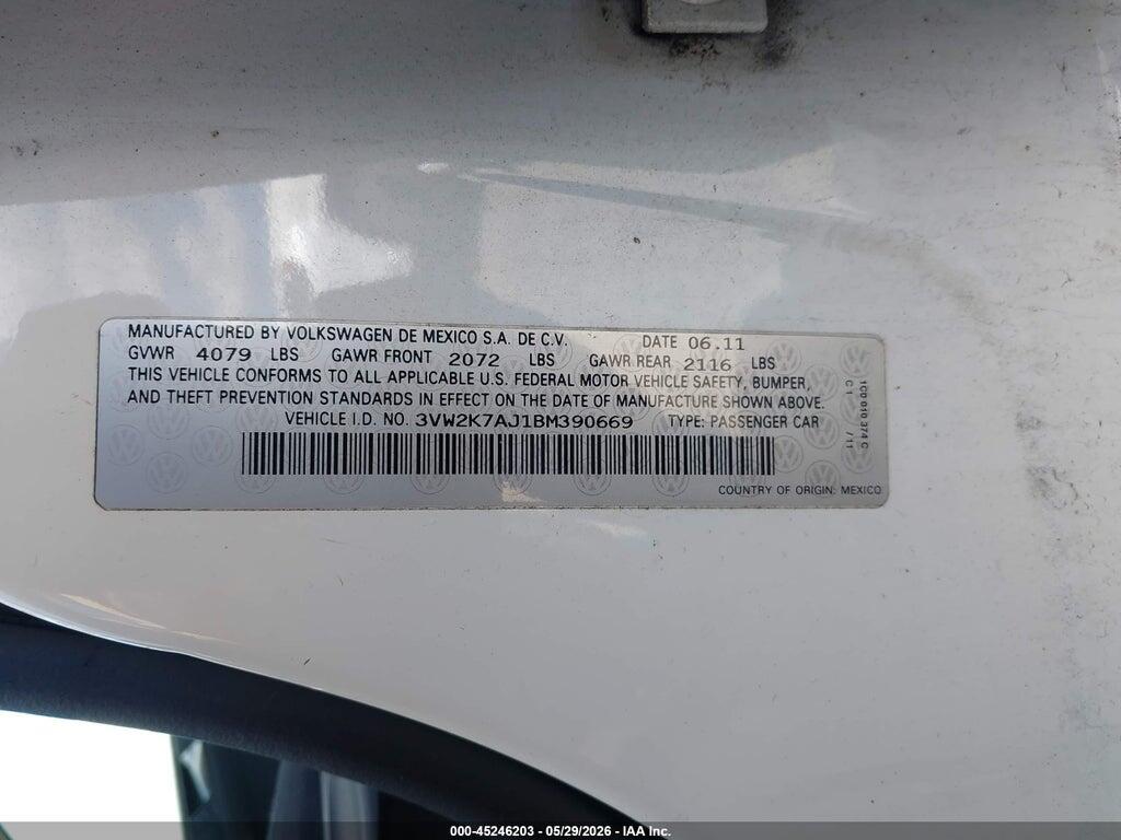 3VW2K7AJ1BM390669 2011 VOLKSWAGEN JETTA photo no. 9