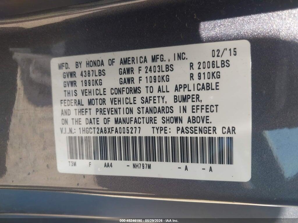 1HGCT2A8XFA005277 2015 HONDA ACCORD photo no. 9