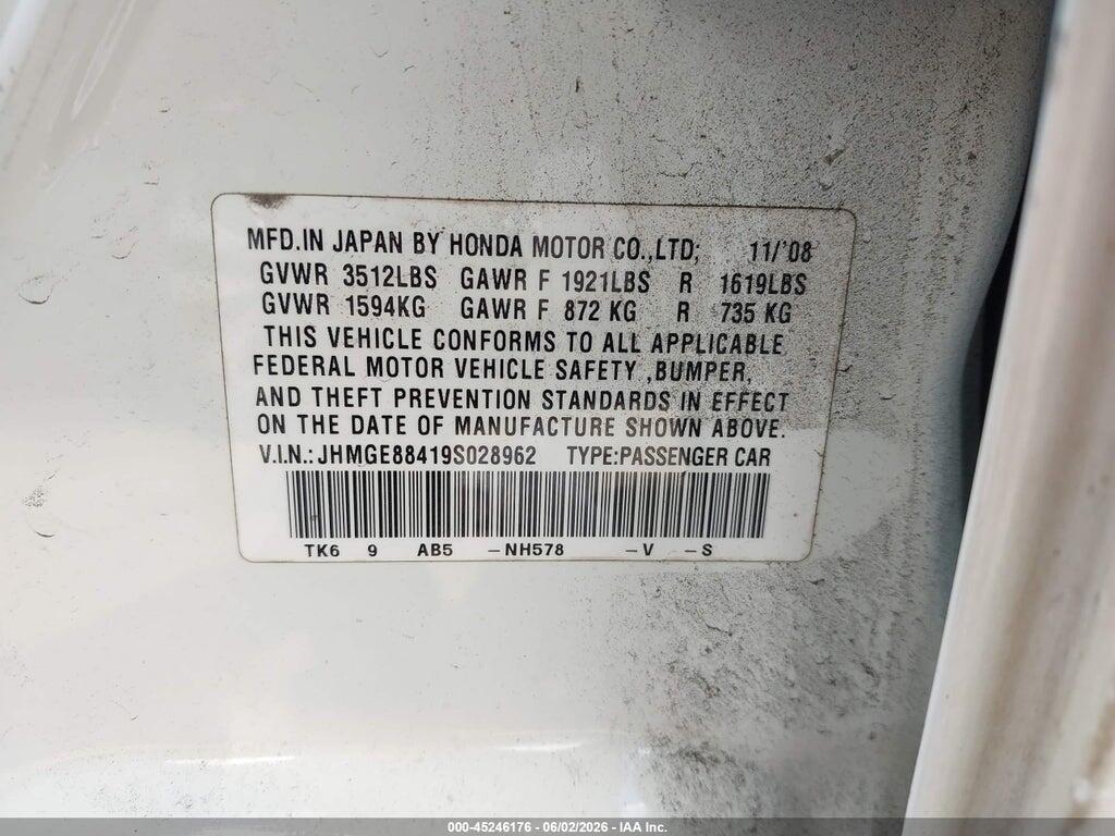 JHMGE88419S028962 2009 HONDA FIT photo no. 9