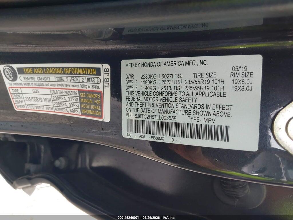 5J8TC2H57LL003658 2020 ACURA RDX photo no. 9