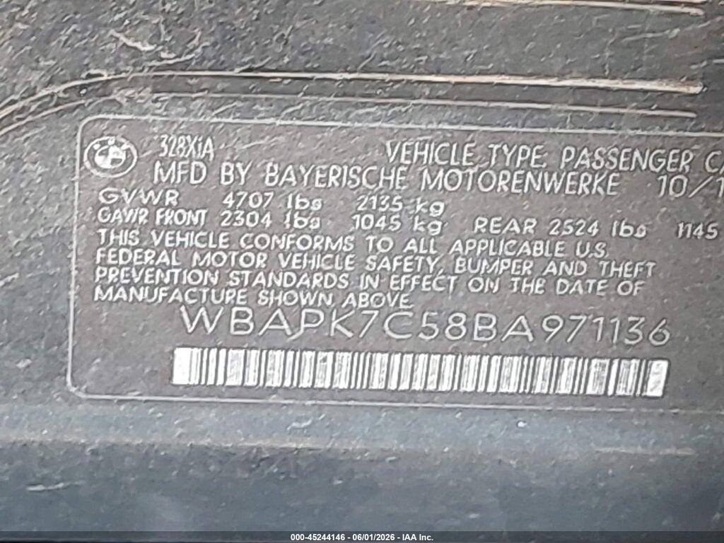 WBAPK7C58BA971136 2011 BMW 328I photo no. 9