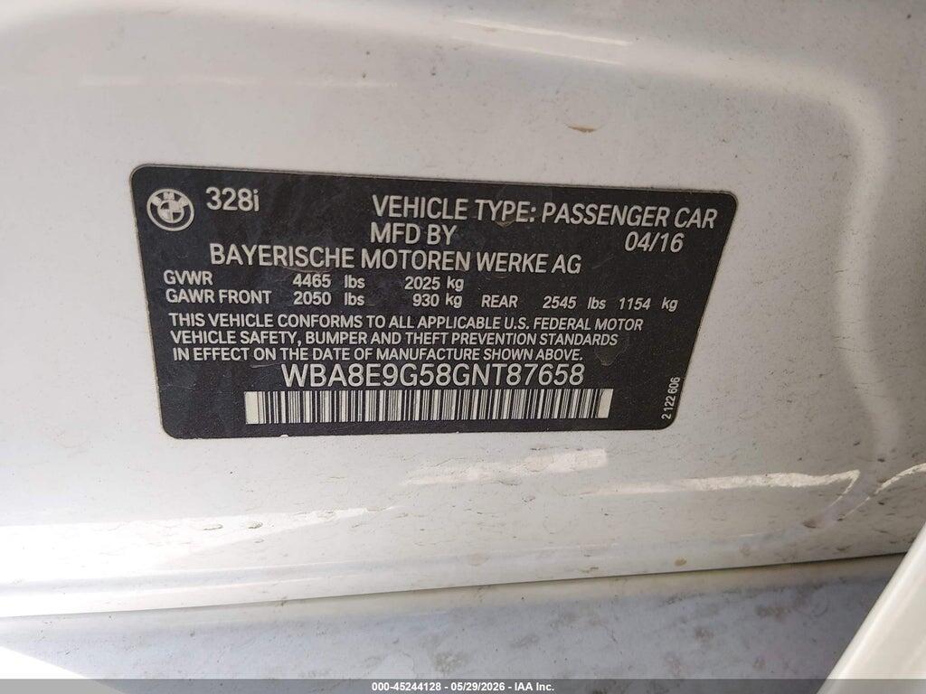 WBA8E9G58GNT87658 2016 BMW 328I photo no. 9