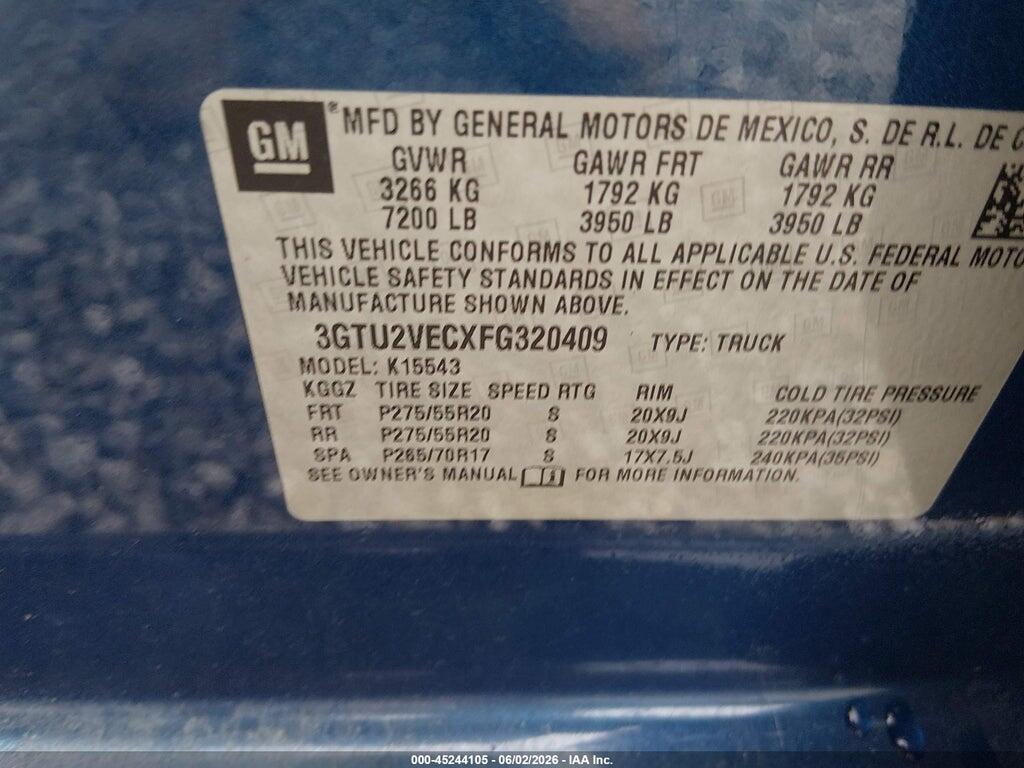 3GTU2VECXFG320409 2015 GMC SIERRA 1500 photo no. 9