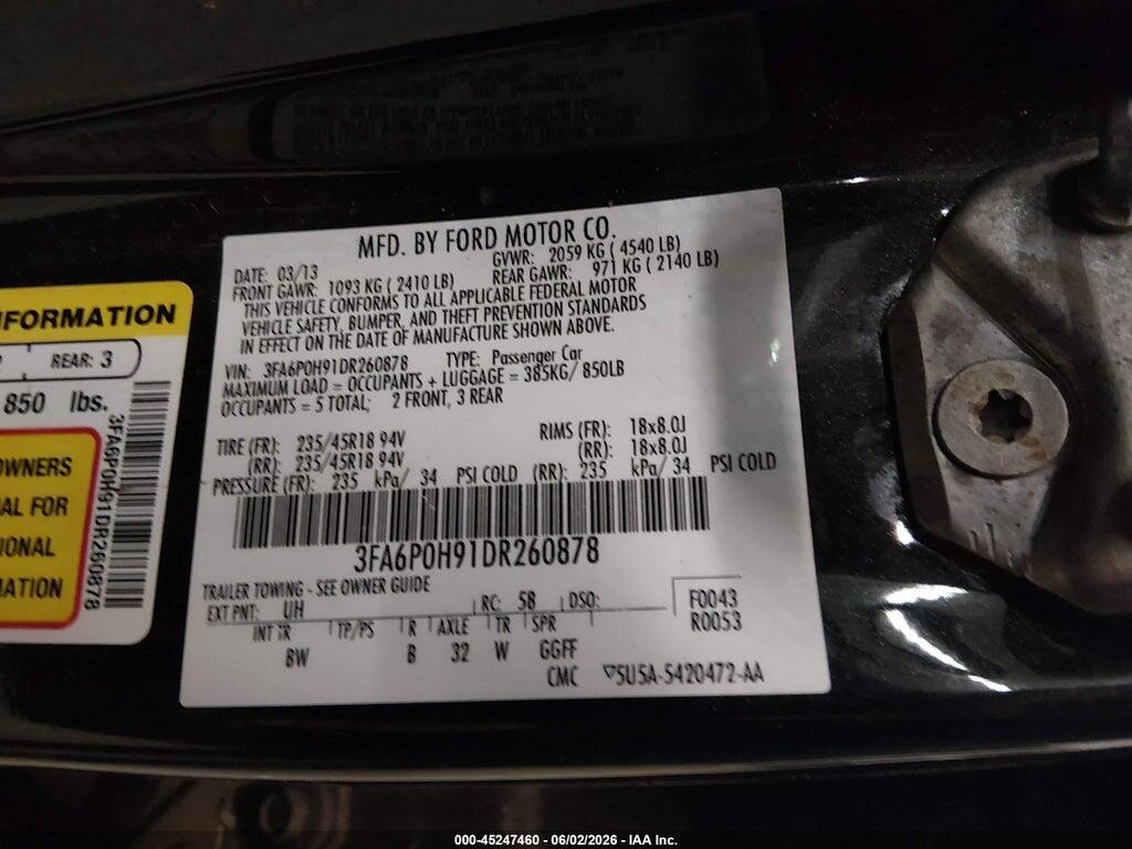 3FA6P0H91DR260878 2013 FORD FUSION photo no. 9