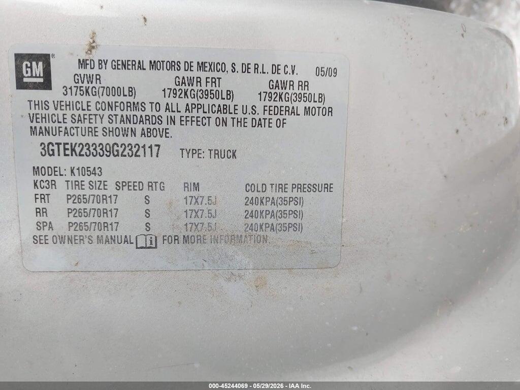 3GTEK23339G232117 2009 GMC SIERRA 1500 photo no. 9