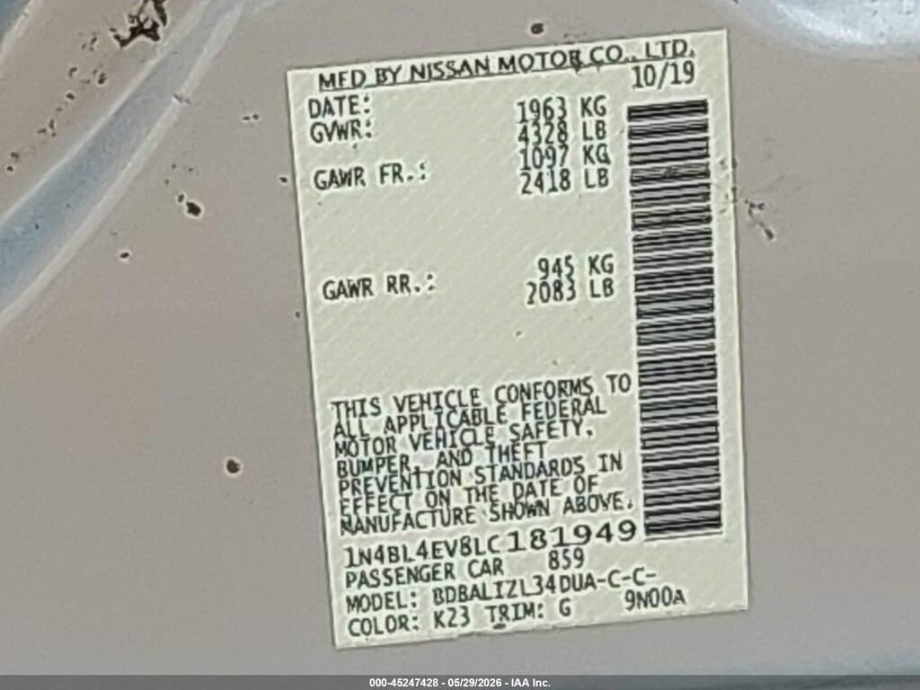 1N4BL4EV8LC181949 2020 NISSAN ALTIMA photo no. 9