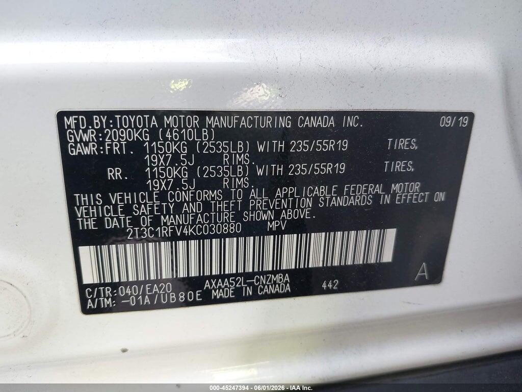 2T3C1RFV4KC030880 2019 TOYOTA RAV4 photo no. 9