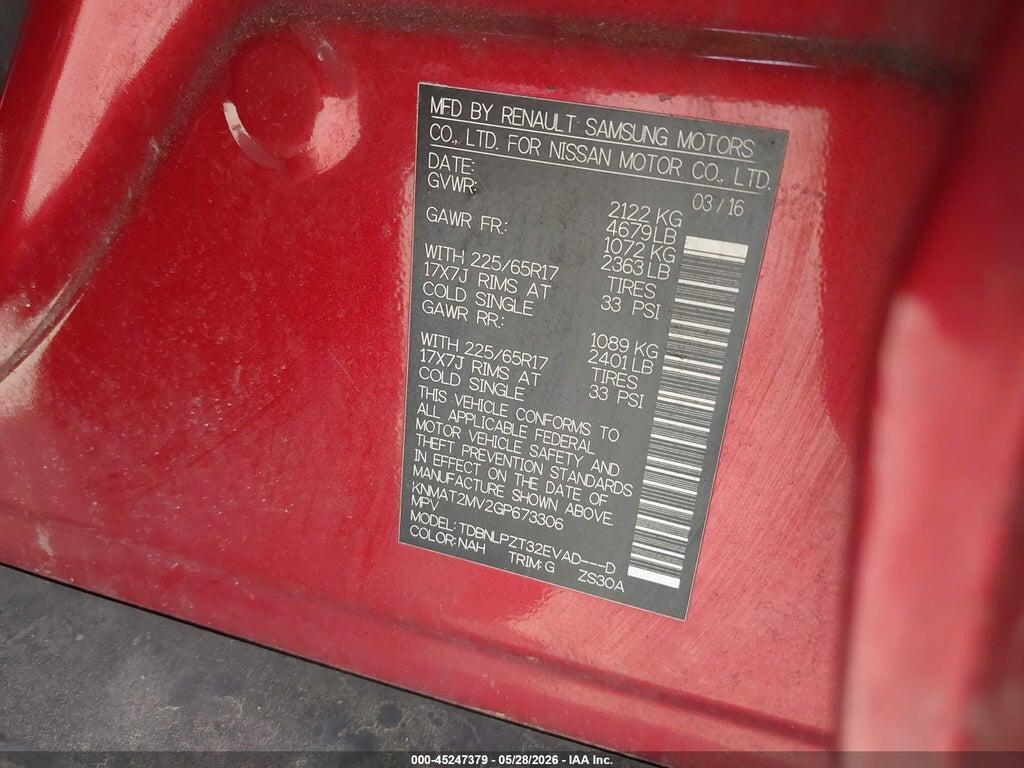 KNMAT2MV2GP673306 2016 NISSAN ROGUE photo no. 9
