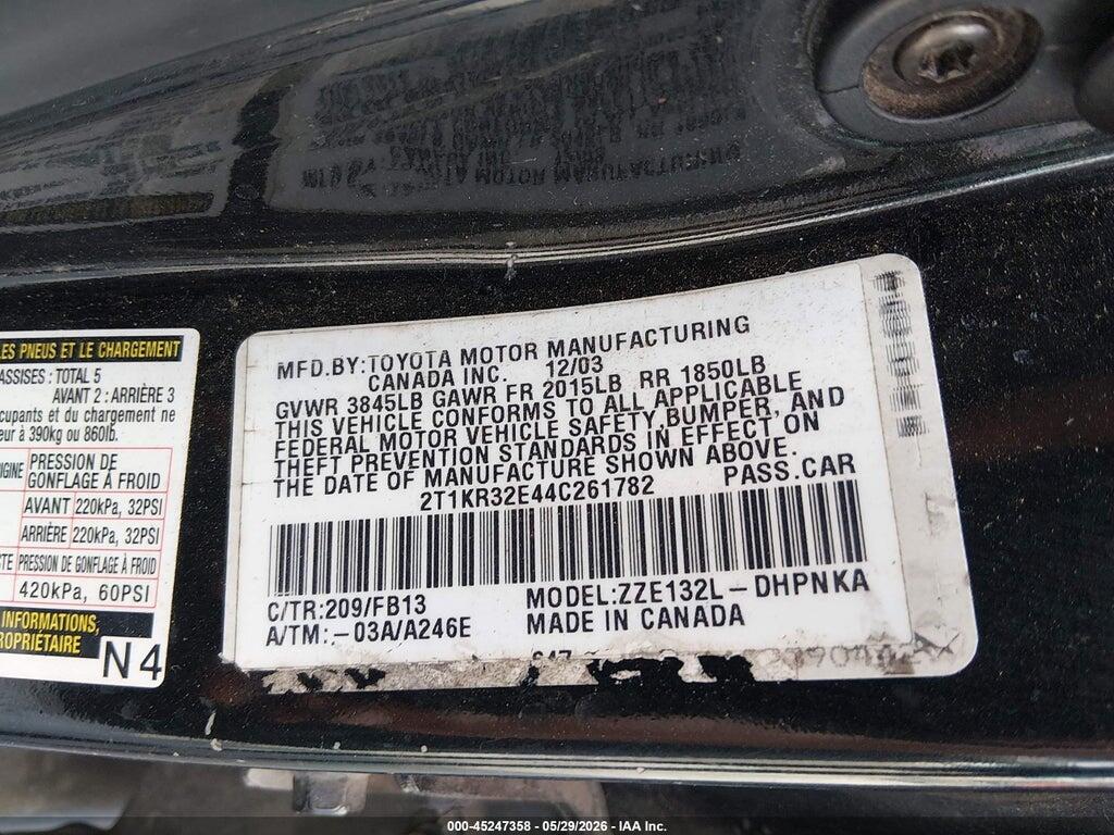 2T1KR32E44C261782 2004 TOYOTA MATRIX photo no. 9