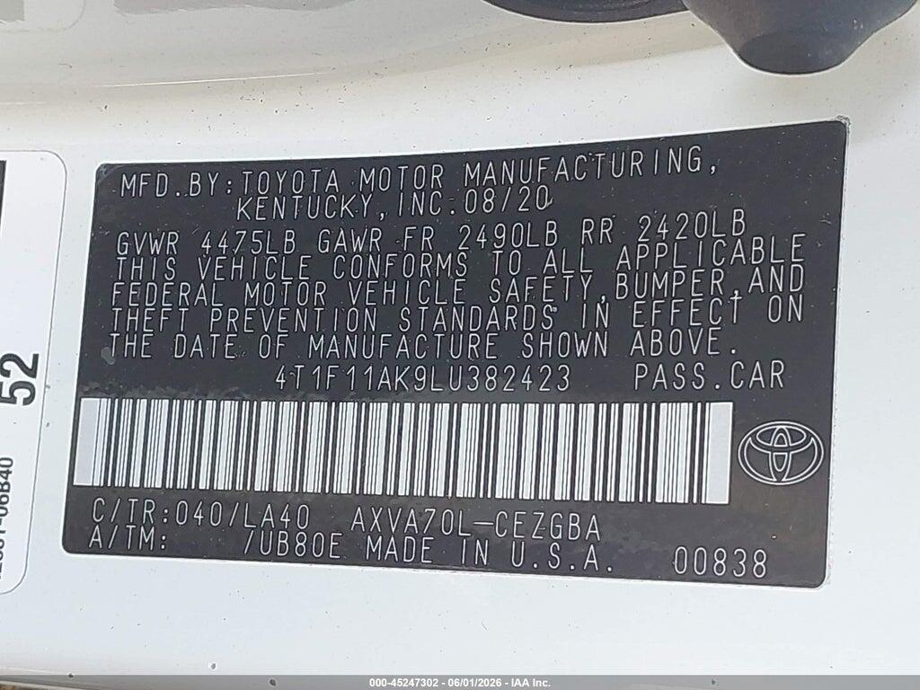 4T1F11AK9LU382423 2020 TOYOTA CAMRY photo no. 9