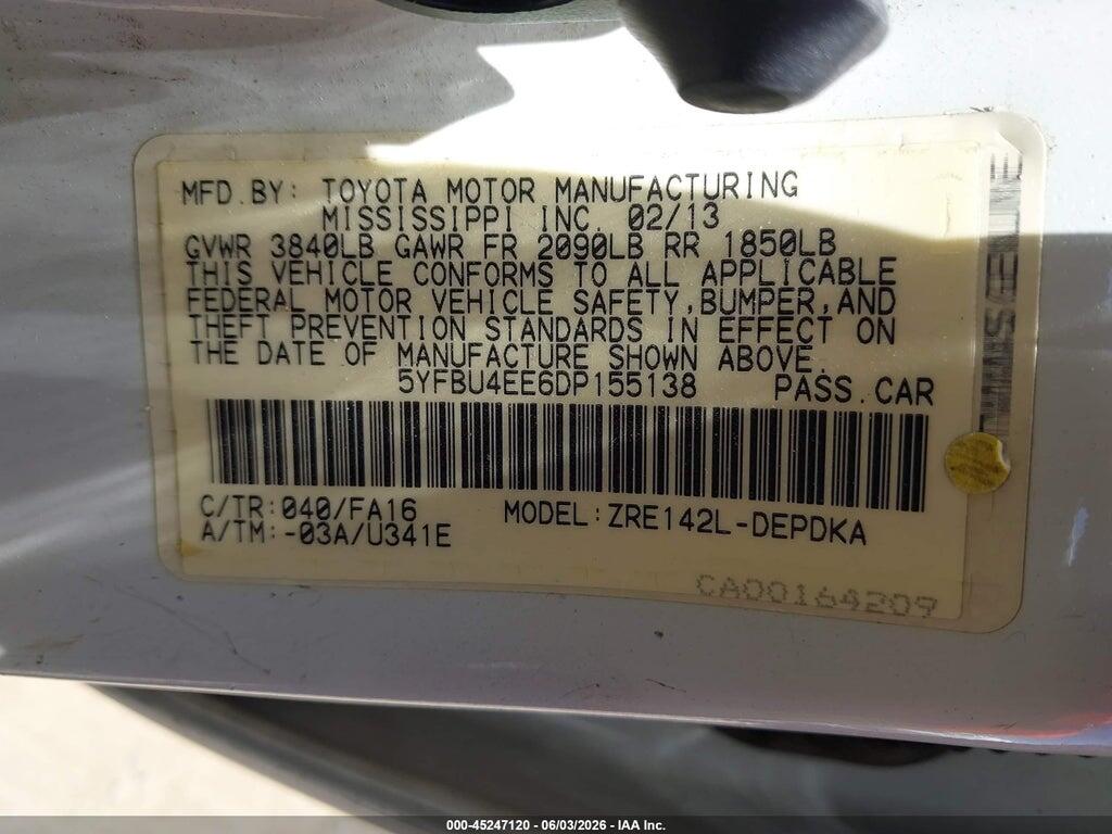 5YFBU4EE6DP155138 2013 TOYOTA COROLLA photo no. 9
