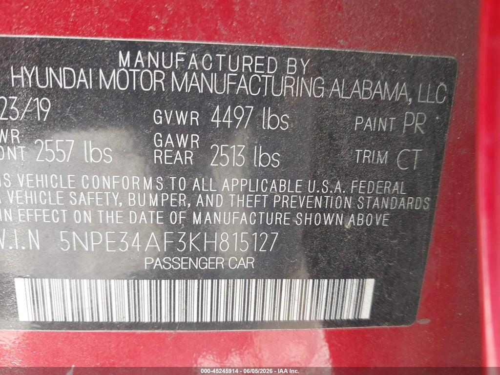 5NPE34AF3KH815127 2019 HYUNDAI SONATA photo no. 9