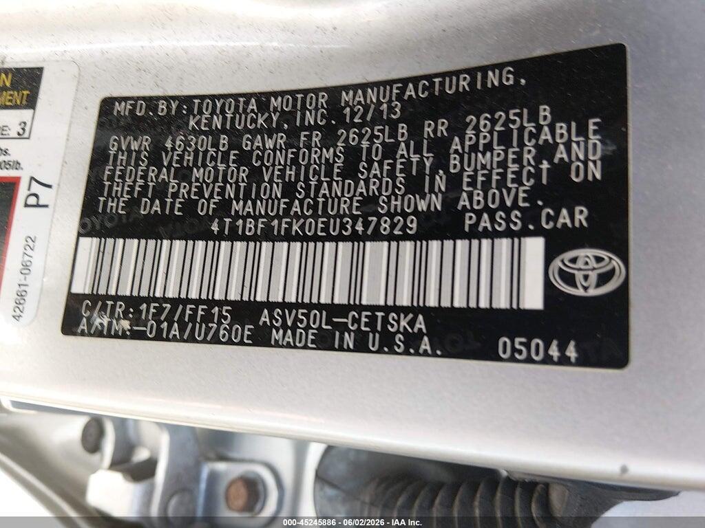 4T1BF1FK0EU347829 2014 TOYOTA CAMRY photo no. 9