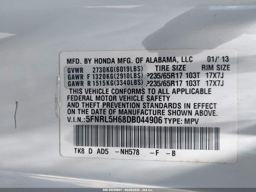 5FNRL5H68DB044906 2013 HONDA ODYSSEY photo no. 9
