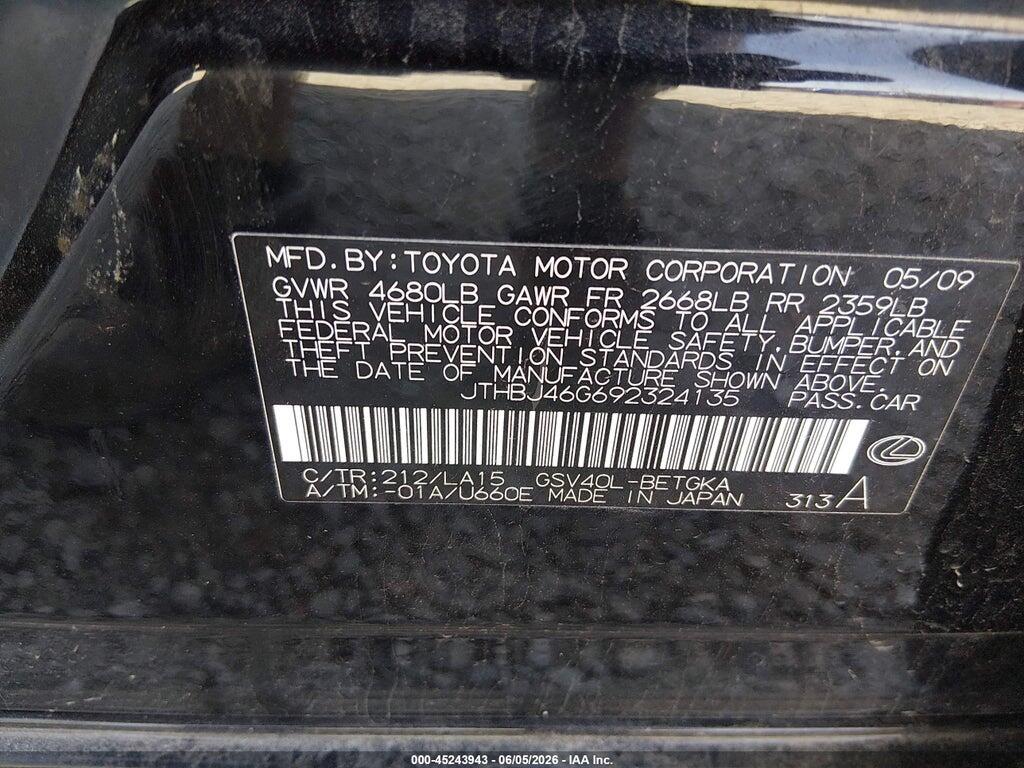 JTHBJ46G692324135 2009 LEXUS ES 350 photo no. 9