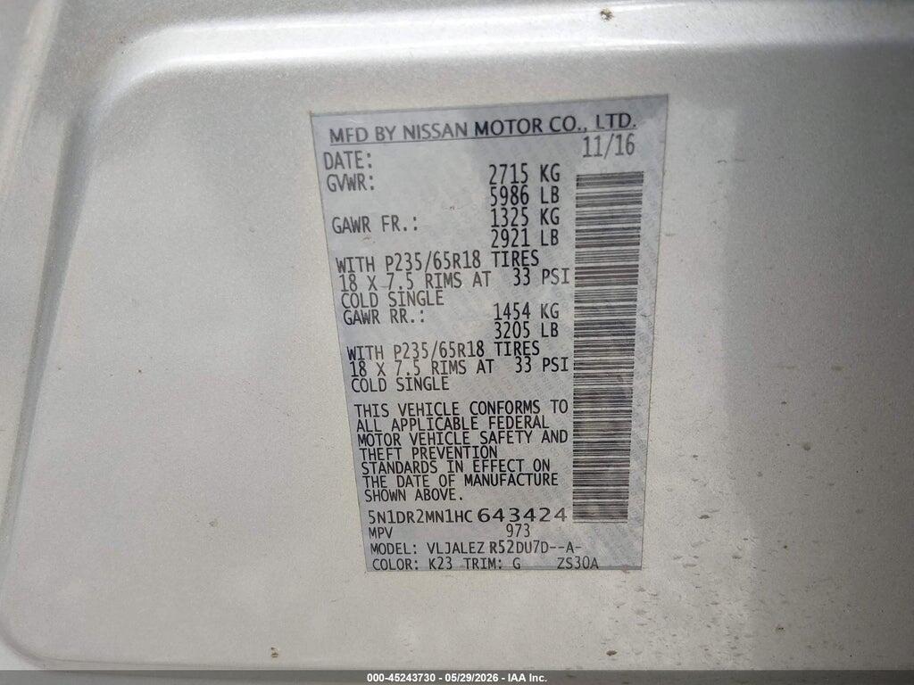 5N1DR2MN1HC643424 2017 NISSAN PATHFINDER photo no. 9
