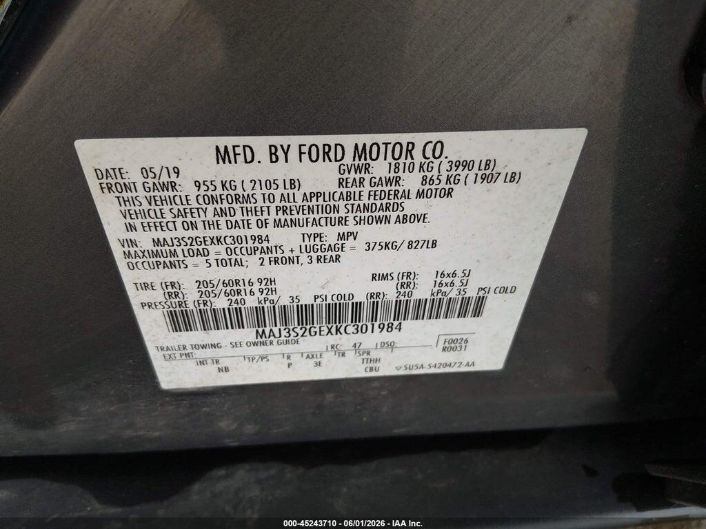 MAJ3S2GEXKC301984 2019 FORD ECOSPORT photo no. 9