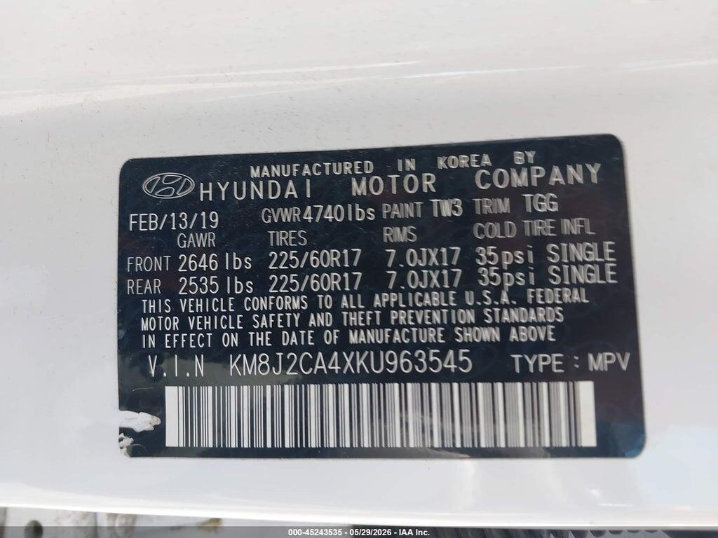 KM8J2CA4XKU963545 2019 HYUNDAI TUCSON photo no. 9