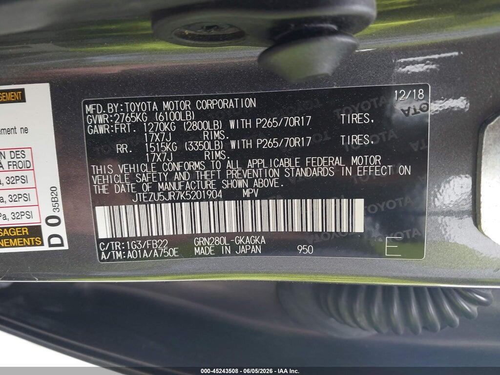JTEZU5JR7K5201904 2019 TOYOTA 4RUNNER photo no. 9