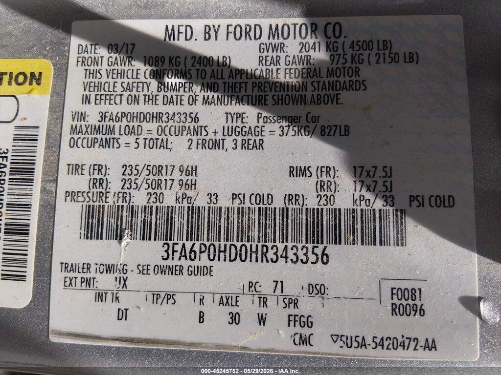 3FA6P0HD0HR343356 2017 FORD FUSION photo no. 9