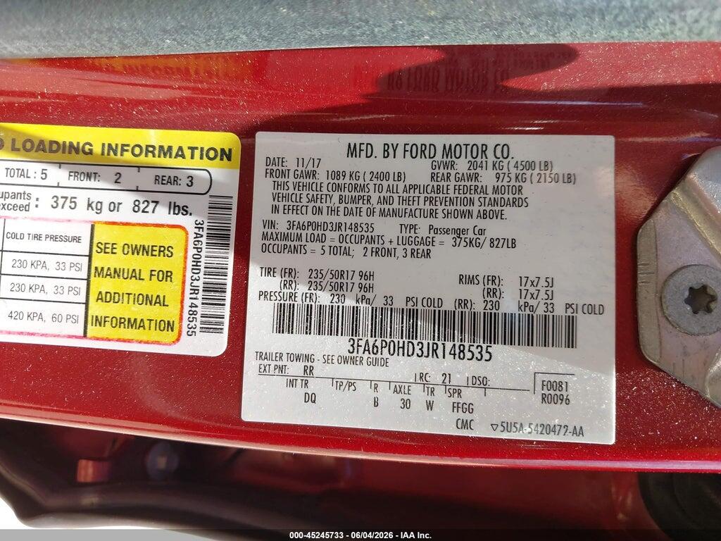 3FA6P0HD3JR148535 2018 FORD FUSION photo no. 9