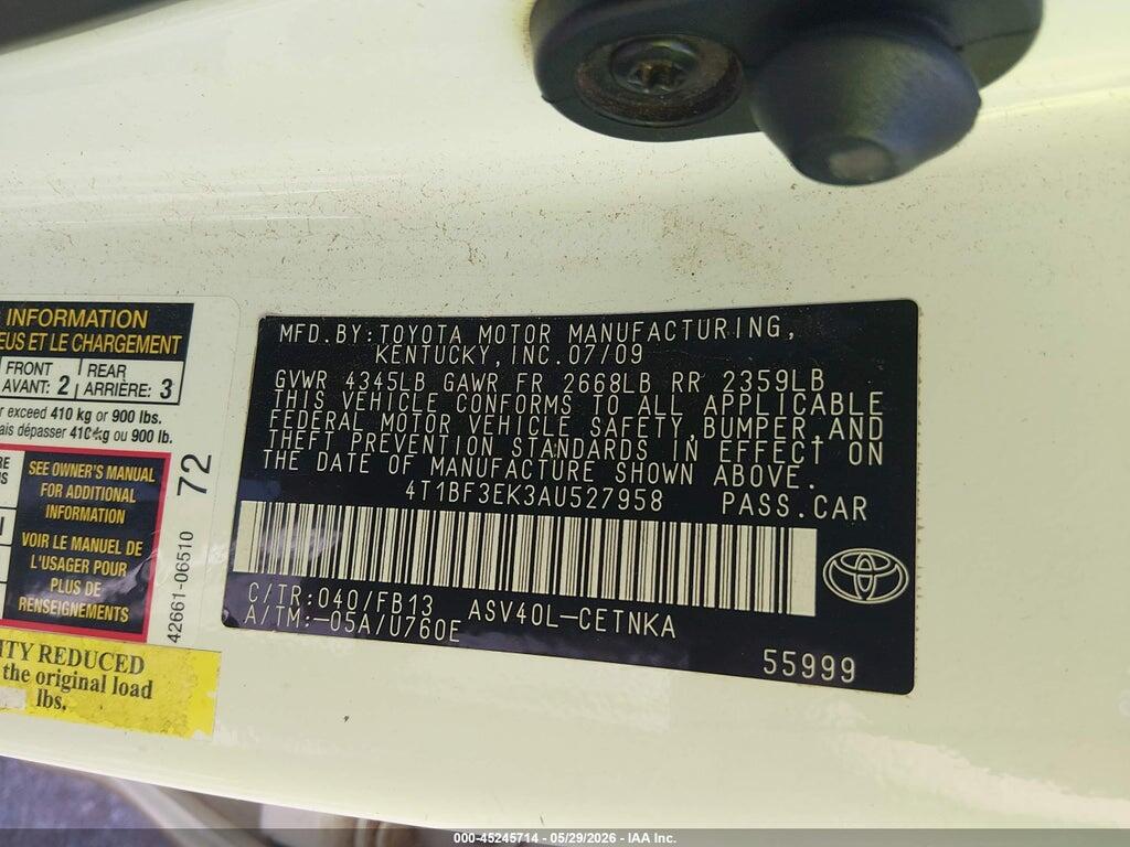 4T1BF3EK3AU527958 2010 TOYOTA CAMRY photo no. 9