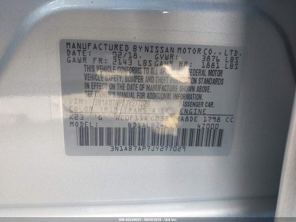 3N1AB7AP7JY277029 2018 NISSAN SENTRA photo no. 9