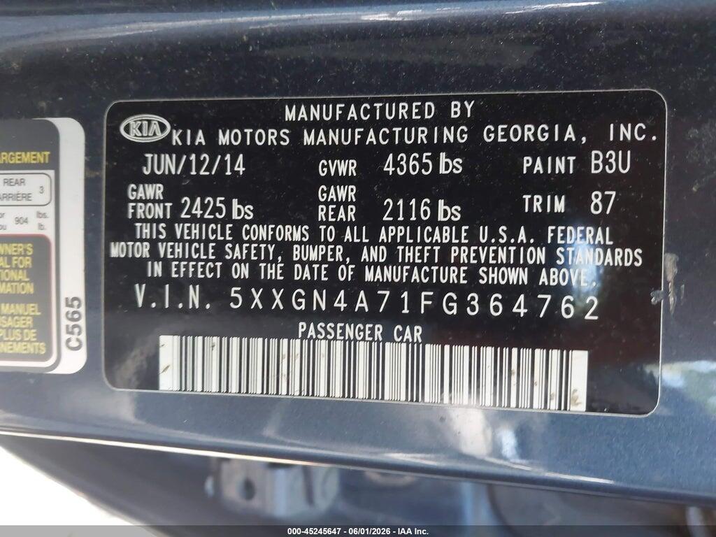 5XXGN4A71FG364762 2015 KIA OPTIMA photo no. 9