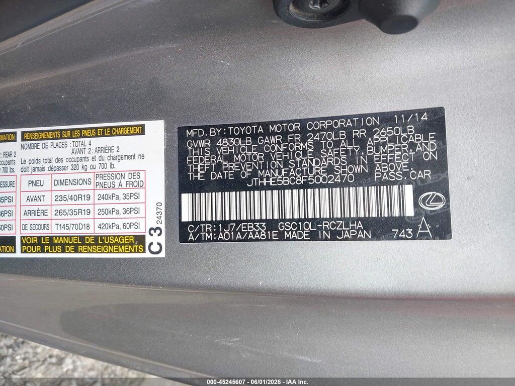 JTHHE5BC8F5002470 2015 LEXUS RC 350 photo no. 9