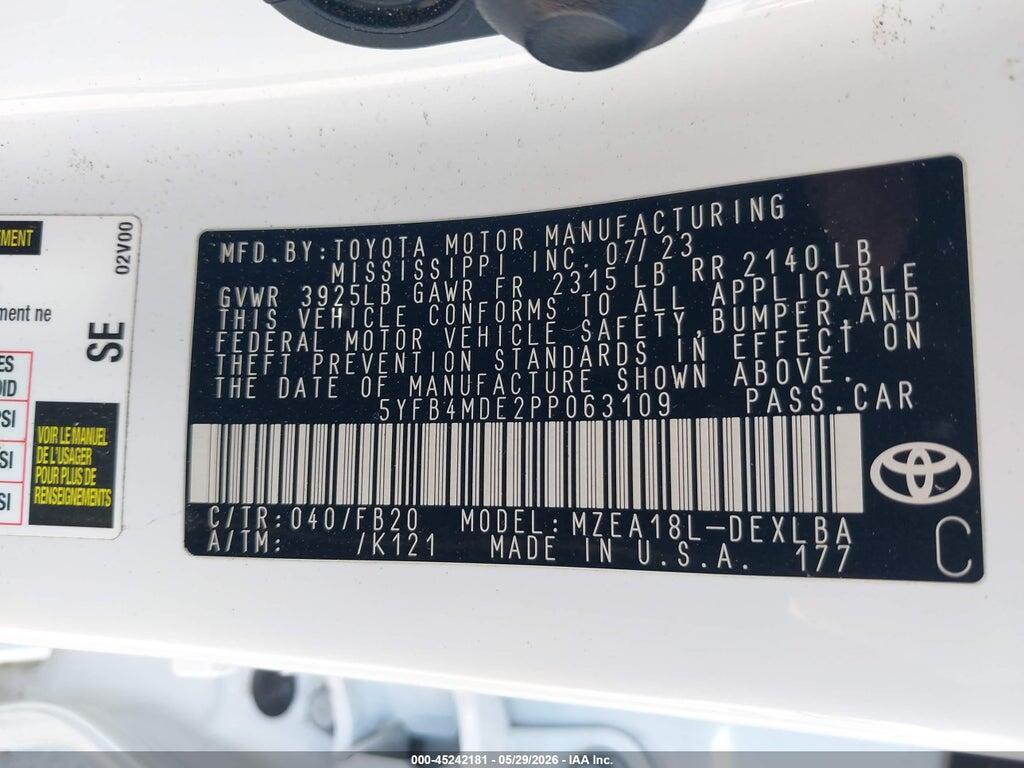 5YFB4MDE2PP063109 2023 TOYOTA COROLLA photo no. 9