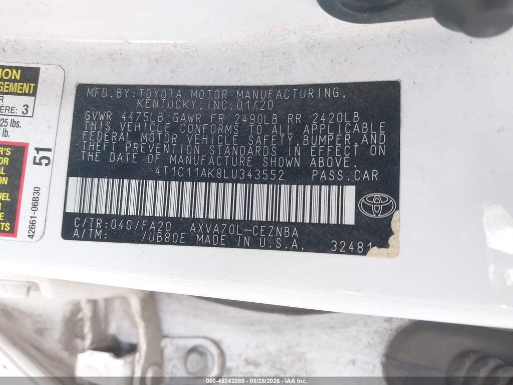 4T1C11AK8LU343552 2020 TOYOTA CAMRY photo no. 9