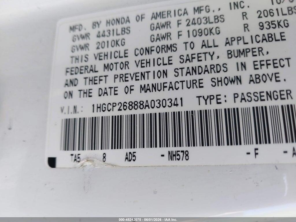 1HGCP26888A030341 2008 HONDA ACCORD photo no. 9