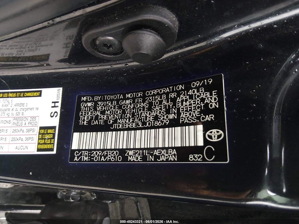 JTDEBRBE3LJ018679 2020 TOYOTA COROLLA photo no. 9