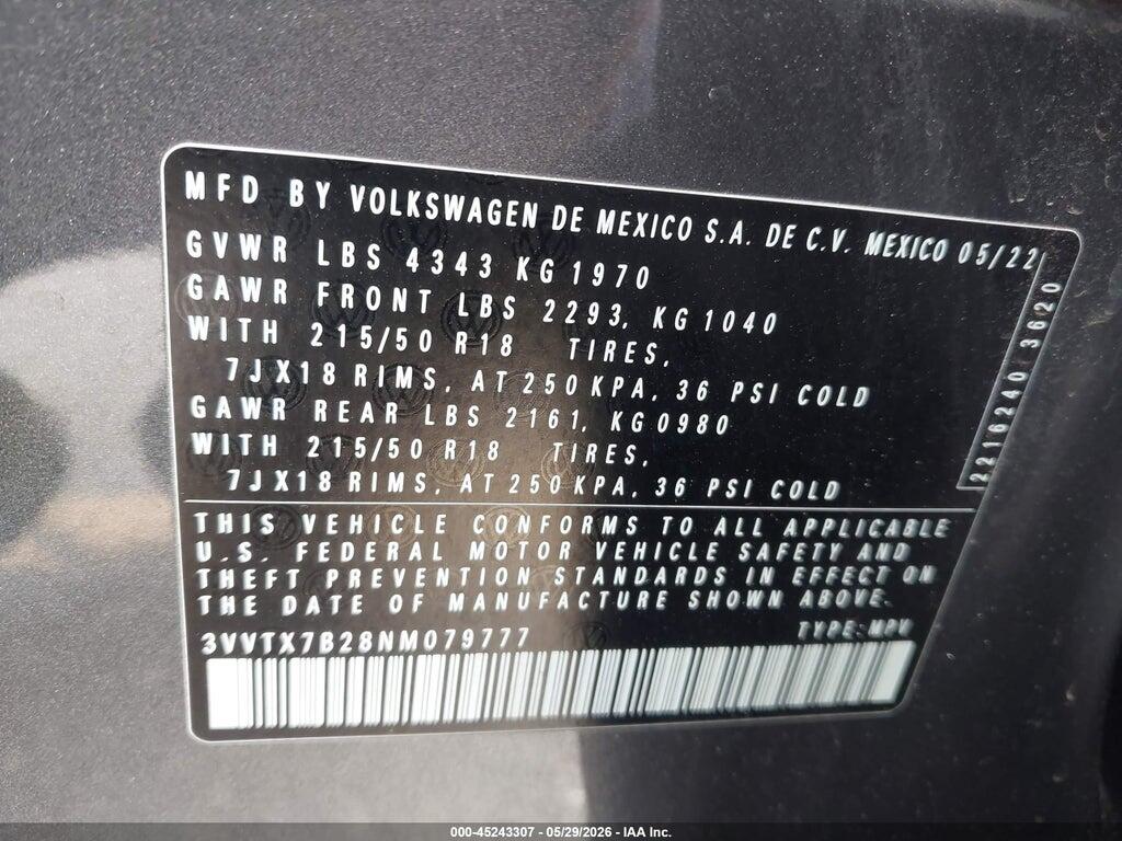 3VVTX7B28NM079777 2022 VOLKSWAGEN TAOS photo no. 9