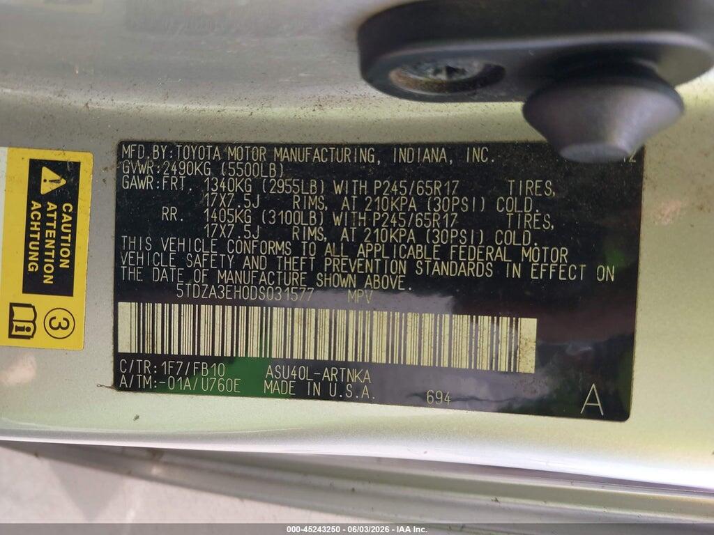 5TDZA3EH0DS031577 2013 TOYOTA HIGHLANDER photo no. 9