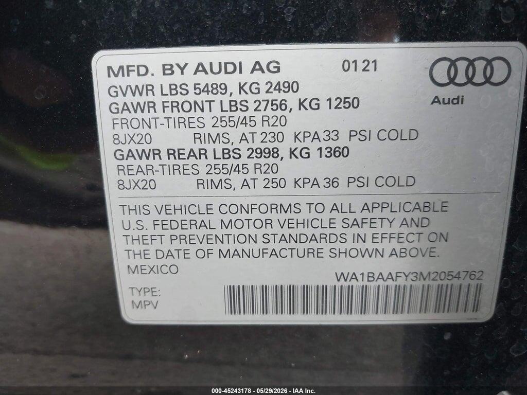 WA1BAAFY3M2054762 2021 AUDI Q5 photo no. 9