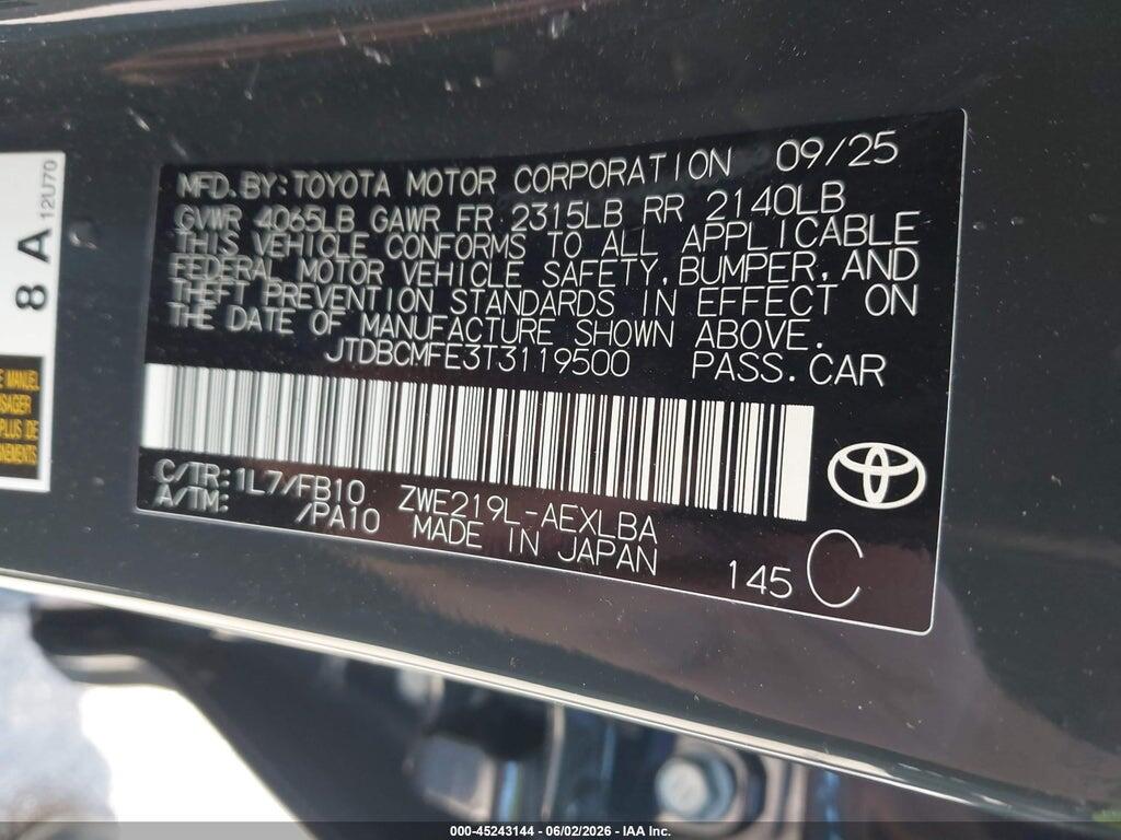 JTDBCMFE3T3119500 2026 TOYOTA COROLLA HYBRID photo no. 9
